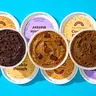 Hungryroot Better-for-You Bean-Based Chickpea Vegan Cookie Dough 4-Pack Refrigerated Spoon-ready Tub Snacks - 3g Protein, Low No Added Sugar, Low Sodium, Dairy-Free, Vegan/GF, No Tree Nuts - 4 Tubs: Almond Chocolate Chip, Brownie Batter (Ice Cream Topper)