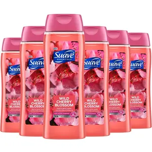 Suave Gel de baño hidratante, con flor de cerezo silvestre y extracto de vitamina E, sin parabenos, sin ftalatos, 18 onzas, paquete de 6