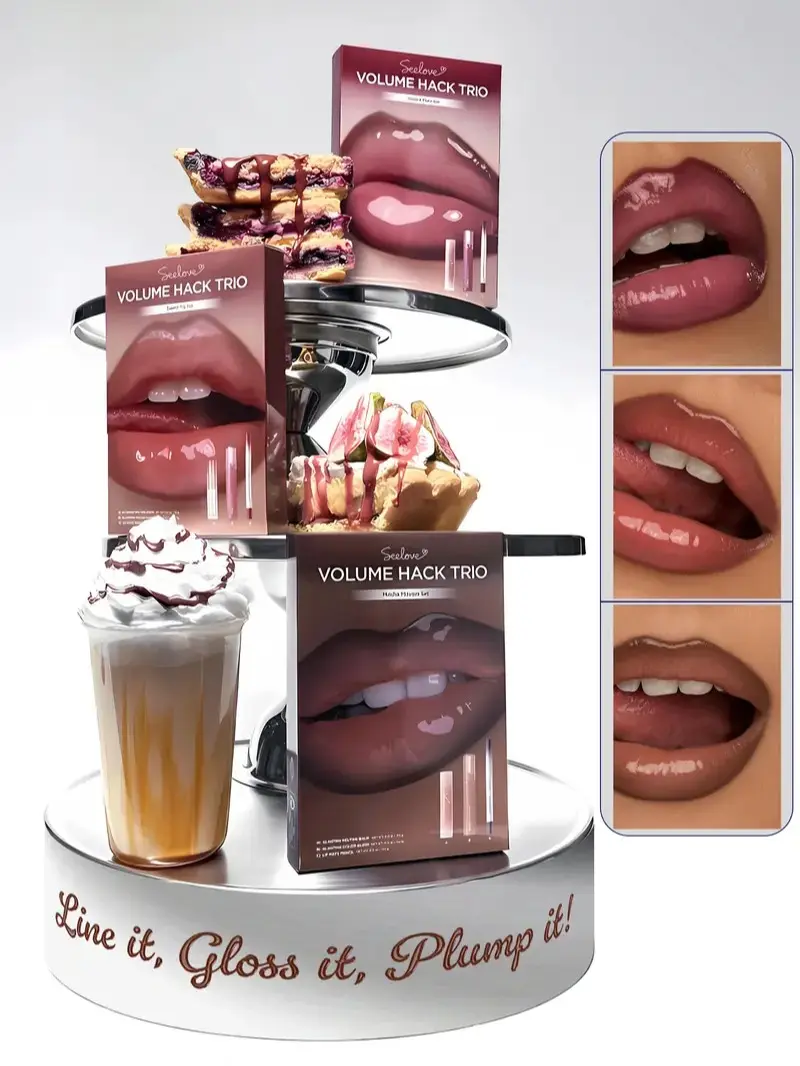 Volume Hack Trio Sweet Fig Set | Lip Combo for Plump, Hydrated & Glossy Lips | 3-in-1 Kit (3 Shades, Lip Mate Pencil 0.5g, Melting Balm 3.5g, & Color Gloss 4g)