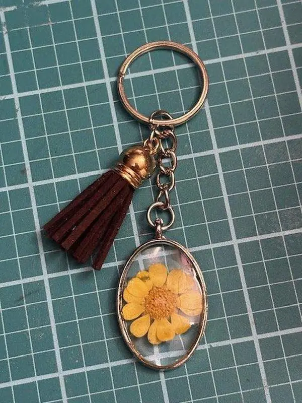 Pressed Flower Keychain with Leather Tassel