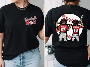 Baseball Mom Custom Shirt – Personalized Mama Shirt for Women, Add Two Children’s Names & Numbers, Funny Mother’s Day Gift, Soft Cotton Tee, Mom Life Humor, Baseball Mom Life, Customizable