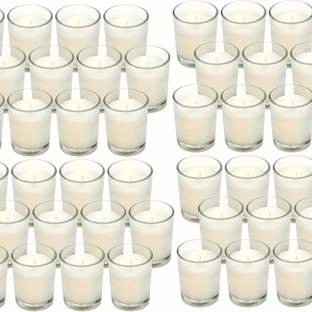 48-Piece Bulk Scented Natural Soy Wax Wish Candles - Warm White, Pastels, Metallic Accents for Home Decor, Weddings, 48 Pieces