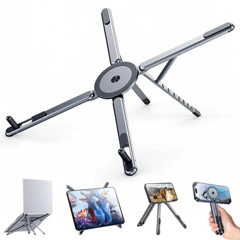 3-in-1 Foldable Magnetic Laptop Stand, Adjustable Multi-Angle Portable Aluminum Foldable Holder For Laptop, For Office Travel Study Tablet And Phone Desktop Use [Summer Sale]