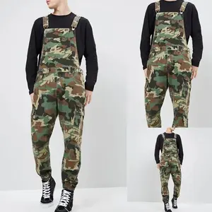 Men’s high-street mid-rise denim jumpsuit/overalls with a camouflage print, spliced pockets, and pencil-leg cut, one-piece design
