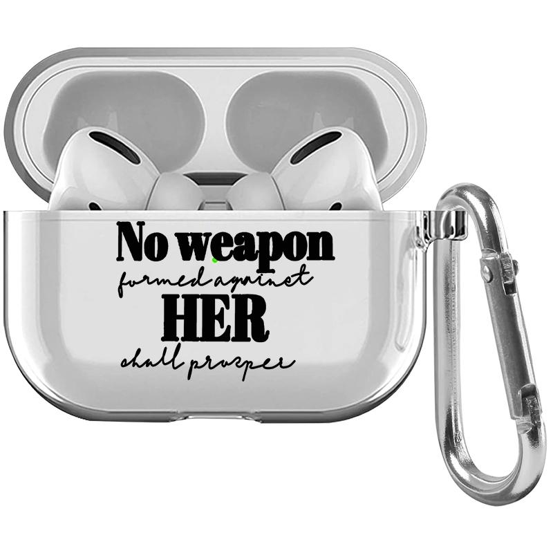 Her Invincible Spirit Pattern Protective Case for AirPods 4/3/2/1/Pro/Pro2 Soft TPU Earphone Cover, Transparent with Keychain