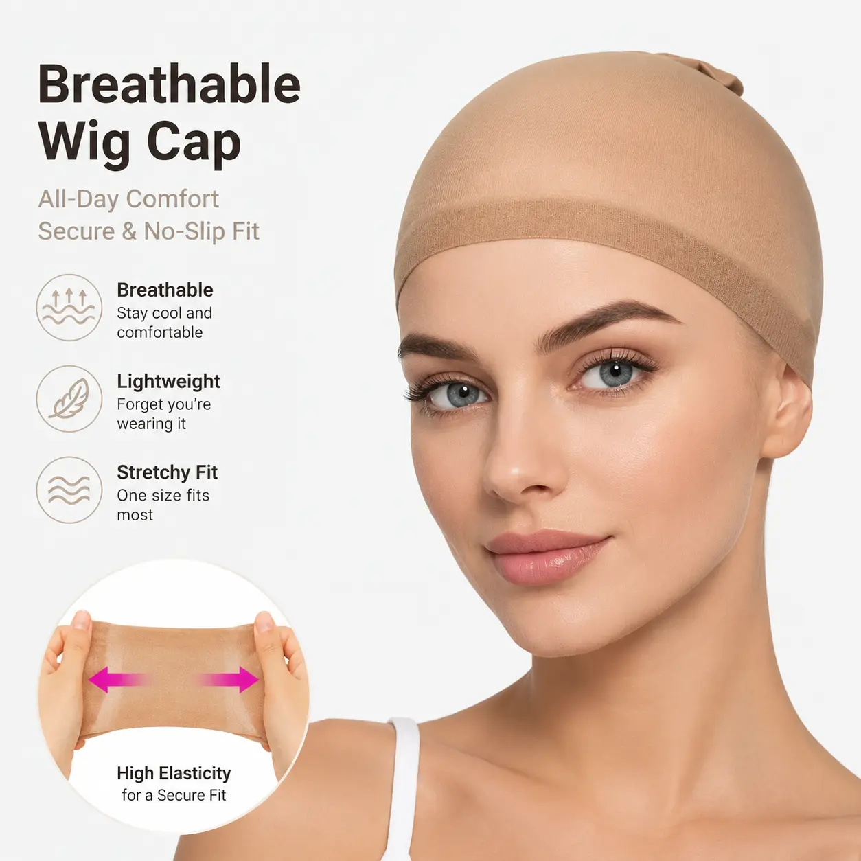 Wig Caps for Women Beige Wig Cap 2 Pieces in One Pack