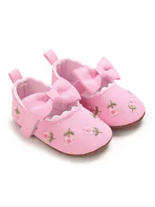 Spring Autumn Newborn Baby Girl Princess Shoes, Floral Embroidery Bow Soft Sole Walking Shoes, Flat Single Shoe for Infants 0-1 Year, Baby Sprinkle Shoes