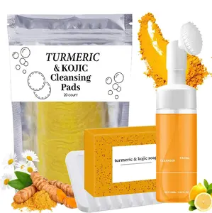 Turmeric Wash and Care Five Piece Set, Turmeric Five: Facial Wash, Cleansing Mousse & Soap for Skin Care, Turmeric Cleansing Exfoliating Pads, soap pad,soap bag,TurmericFace Wash for Face & Body