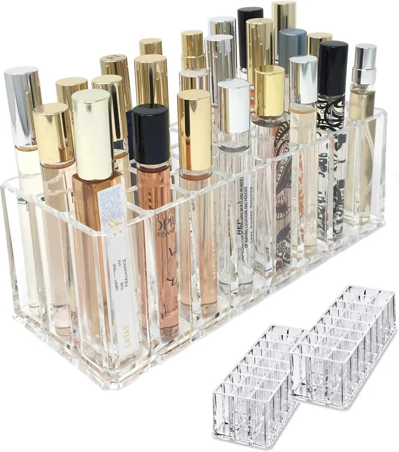 Acrylic Rollerball Perfume Organizer Beauty Scent Holder 24 Space Organization Refillable Container Tall Scented Oil Storage Display Case (2)