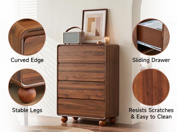 Giratree Modern 4 Drawer Dresser for Bedroom, 31" Wide Wooden Dresser Chest of Drawers, Handle Free & Curved Profile Design, Mid Century Closet Clothes Storage Organizer for Living Room