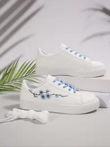 Women's Floral Embroidery Lace Up Sneakers, Trendy Fashion Sneaker, Casual Comfortable Breathable Sports Shoes, Female All-match Round Toe Shoes for Daily Wear
