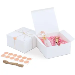 12 Pack White  Boxes, 8x8x4in, with , 80ft Twine, Stickers & Tape, Easy Assemble for Bridesmaid Proposal, Wedding, Party Favors