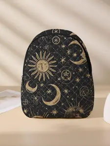 Sun & Star & Moon Pattern Backpack, Casual Lightweight Cute Versatile Backpack with Lunch Pocket, Student School Bag for Boys & Girls, Travel Diaper Bag for Mom & Baby Care