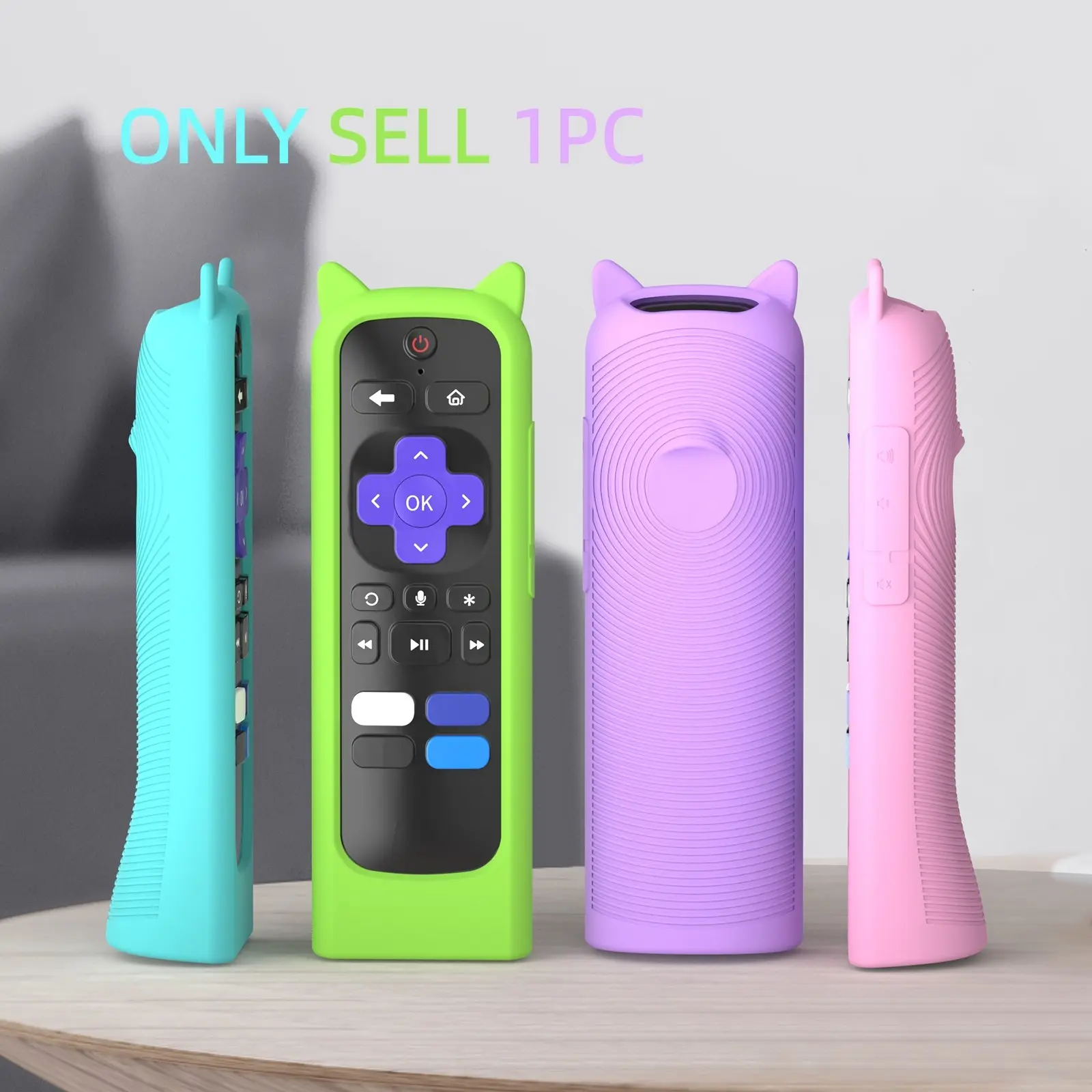 Standing Design Silicone Remote Control Protector Cover for Roku TV Remote, Glow-in-the-Dark Remote Case with Cat's Ears for Roku Express 4K+ HD Streaming Stick 4K Premiere Streambar LE SE Streaming Media Player Simple/Voice Remote(Not for Pro/Ultra)