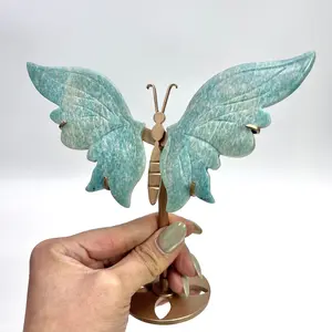 Natural Crystal Quartz Agate Stone Butterfly Wings with Stand Art Decorative Healing Crystal Carved Office Home Decor
