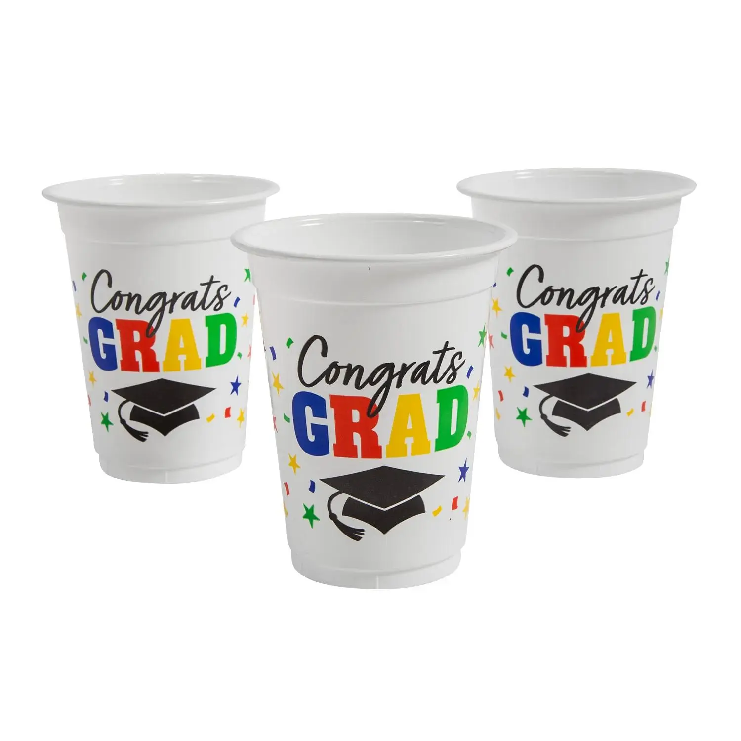 16 oz. Bulk 50 Ct. Congrats Grad White Disposable Plastic Cups