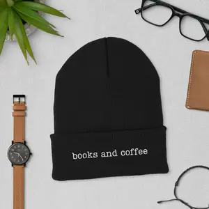 Books and Coffee Cuffed Beanie - Cozy Bookish Winter Hat