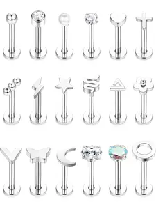 18 Pcs 16G Internally Lip Bars Labret Stud Piercing Stainless Steel Body Piercing for Women Men Tragus Helix Conch Earring Piercing Monroe Lip Piercings Jewellery Vertical Labret Jewelry 6MM Body Piercings Set