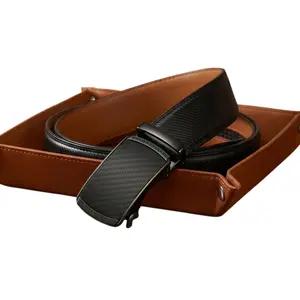 Men's Premium Leather Belt - Automatic Ratchet Buckle, No-Hole Design, Genuine Cowhide - Dress & Casual Wear - Perfect Gift for Him