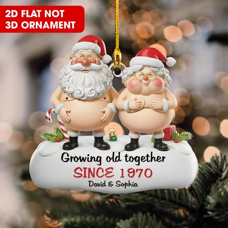 Custom Growing Old Together Since Couple Acrylic Ornament, Funny Christmas Ornament for Couples, Cute Holiday Keepsake for Partner, Personalized Anniversary Gift Ornament Decoration