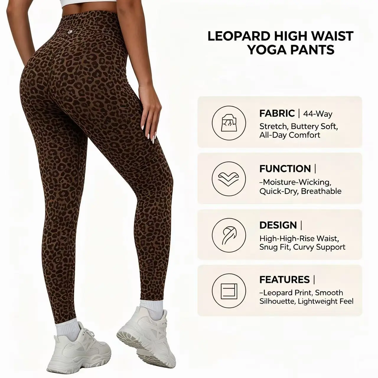Women’s high-waisted leopard print leggings, tummy control compression workout pants with phone pockets, butt-lifting fitness yoga leggings