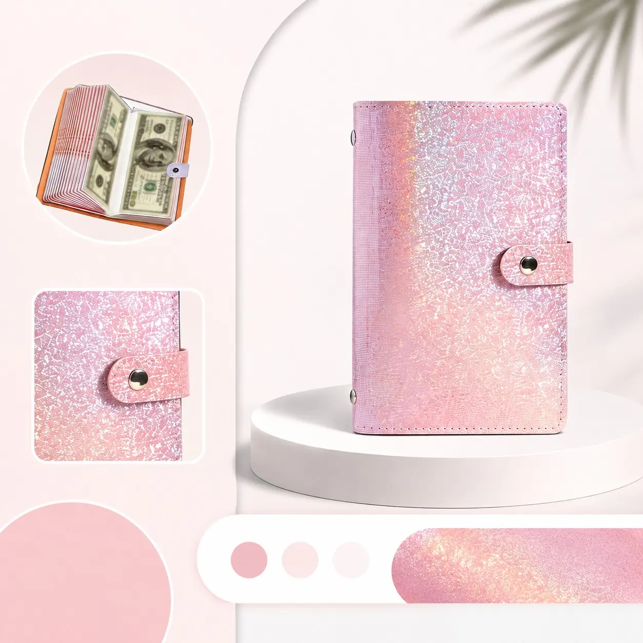 1 Pc PU Leather Budget Binder, Cash storage binder, Cash stuffing binder – Cash organizer with 50 pages holding up to 100 bills, for cash, cards, notes and expense tracking, ideal for students, budgeting and family finance planning