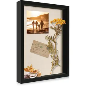 12x16 Large Shadow Box Picture Frame Display Case with Soft Linen Back Black Wooden Memory Shadow Box Frame with Tempered Glass Cover for Wall Display