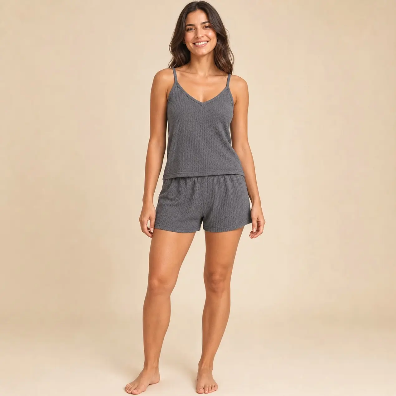 6-Piece Waffle Knit Cami Top and Shorts Pajama Set