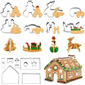Christmas Gingerbread House Cookie Cutters Set,  18 count 430 Stainless Steel Cartoon Snowflake Biscuit  Pastry Mold for Holiday Birthday Cake Dough Donut Fondant - Baking Dough Tool