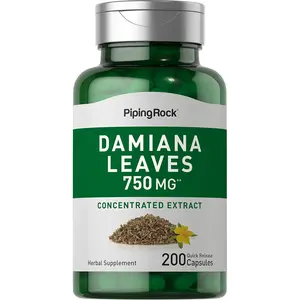 Piping Rock Damiana Leaf Capsules | 750 mg | 200 Count | Herb Extract Supplement | Non-GMO, Gluten Free