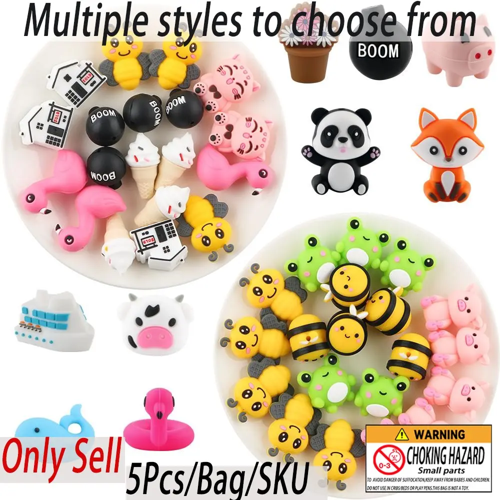 3D Silicone Beads Kit, 5 Counts/set Cute Animal Design Beads, DIY Jewelry Making Supplies, Beaded Jewelry for Bracelet Necklace Earrings Pendant, Handmade Crafts Handicraft, DIY Beading Accessories, Bead Kits, Beads For Bracelets