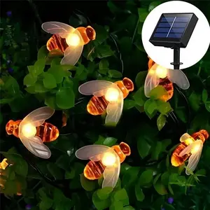 50 lights solar spring bee string lights, warm white light 8 light modes, waterproof and rechargeable, hanging solar lights, suitable for terrace, courtyard, garden, wedding, Halloween, Christmas party decoration