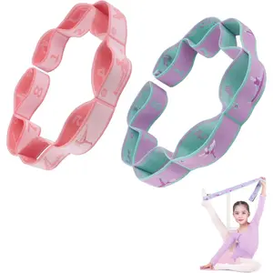 2 count Stretch Strap for ,Elastic ga Stretching Strap with Loops, Multi-Loop Adjustable Exercise Stretching Bands,Stretching Resistance Ballet Bands for Dance, Latin, Gymnastics Exercis -8Loops