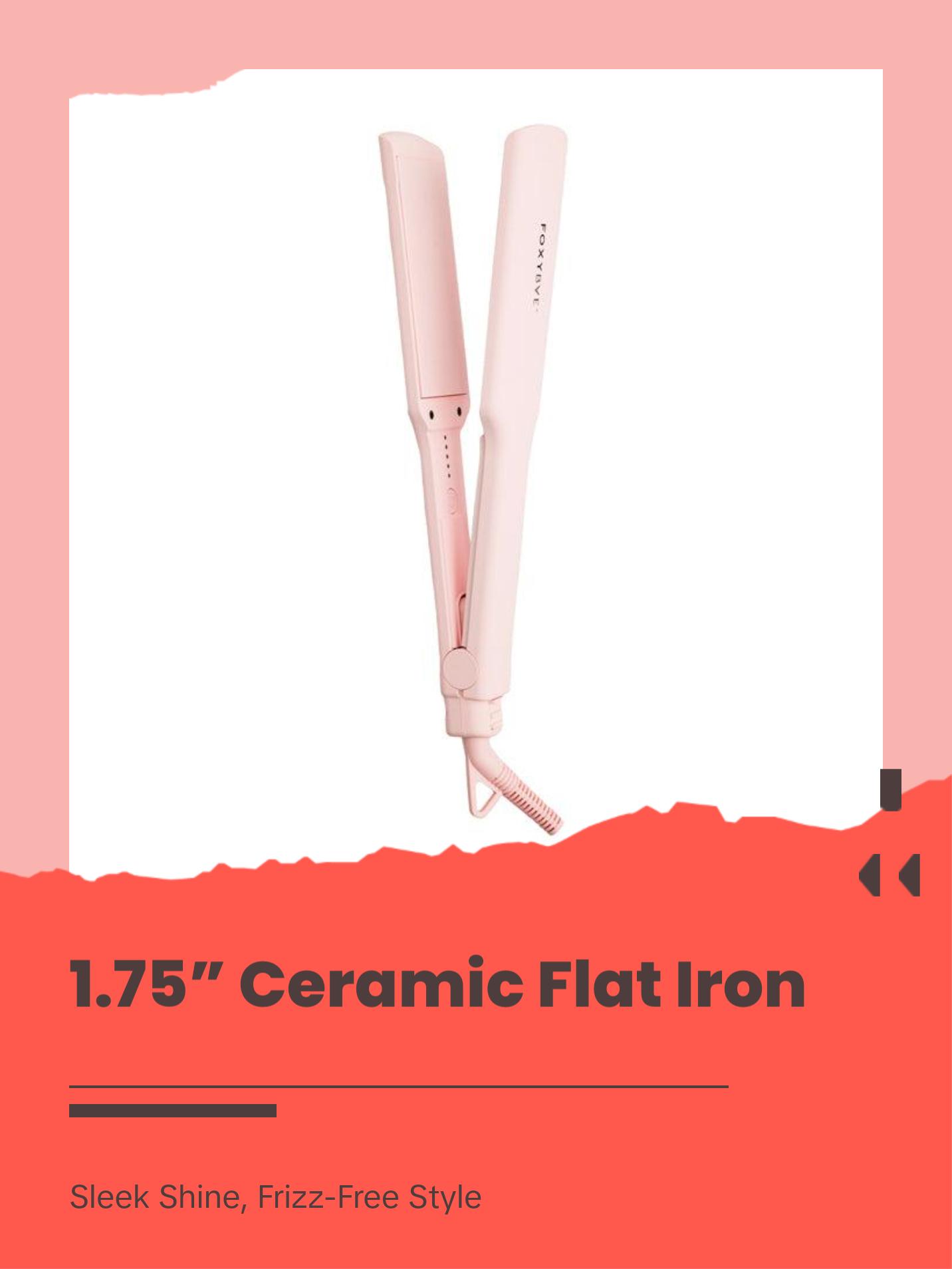 FoxyBae Sleek & Slay 1.75" Wide Plate Ceramic Flat Iron – Professional Hair Straightener – Frizz Control, Fast Heating, Dual Voltage – Blush