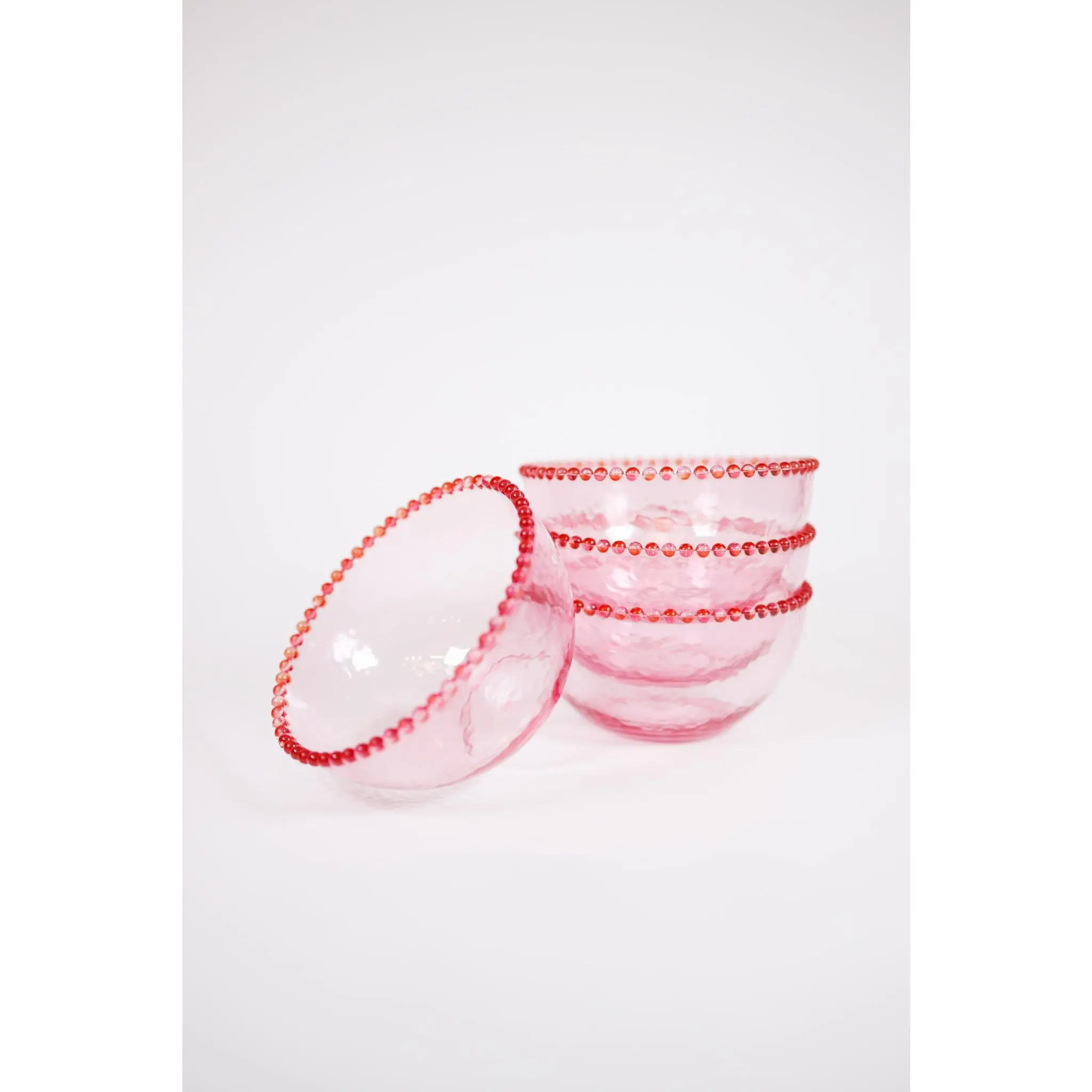 Set of 4 Pink 28oz Dot Edge Serving Bowls