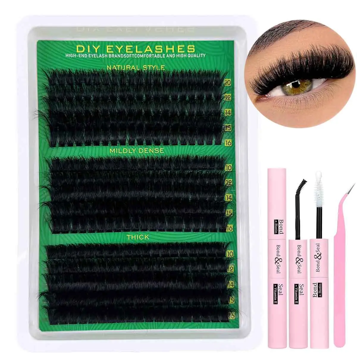 Individual False Eyelashes with Eyelash Glue & Tweezers, 3 Counts/set DIY False Eyelashes Cosmetic False Lashes Natural Look Longer Looking Lashes Eyelash Extensions Kit, Self Grafting Curl Eyelashes for Women & Girls, Makeup