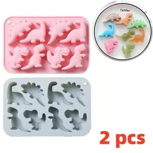 Set of 2 Dinosaur-Shaped Silicone Molds, 4.8in X 7in, Reusable, Flexible, for Birthday, Making Gummies, Chocolates, Jellies, Snacks, and Cake Decorations,Textiles & Soft Furnishings