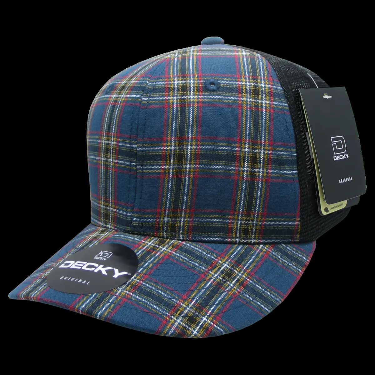 212 MAIN Dog & Cat Structured Plaid Trucker Hat, 6018-221 6-Panel Mid-Profile Snapback Mesh Hat, 221-Black, 1 Size Fits Most, Casual