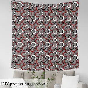Red Black White Circle Fabric By The Yard,2 Yards Geometric Waterproof Fabric,Vintage Wood Plank Upholstery Fabric