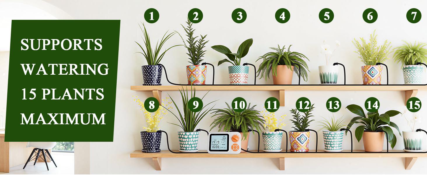 Automatic Plant Waterer Indoor, Auto Watering System for 15 Potted Plants with Programmable Timer, Smart Soil Moisture Sensor, Self Watering Plants Devices for While Away, Vacation