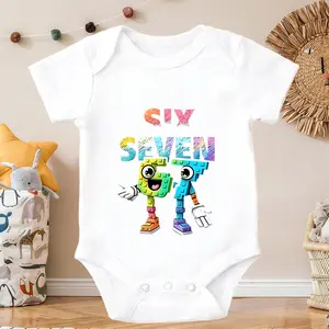 Six Seven Numbers Characters Print Baby Bodysuit Casual Short Sleeve Romper | Casual Triangle Style Romper Fashionable Anti - pilling property Cute appearance New Born, Baby Shower Gift New Parents Gift