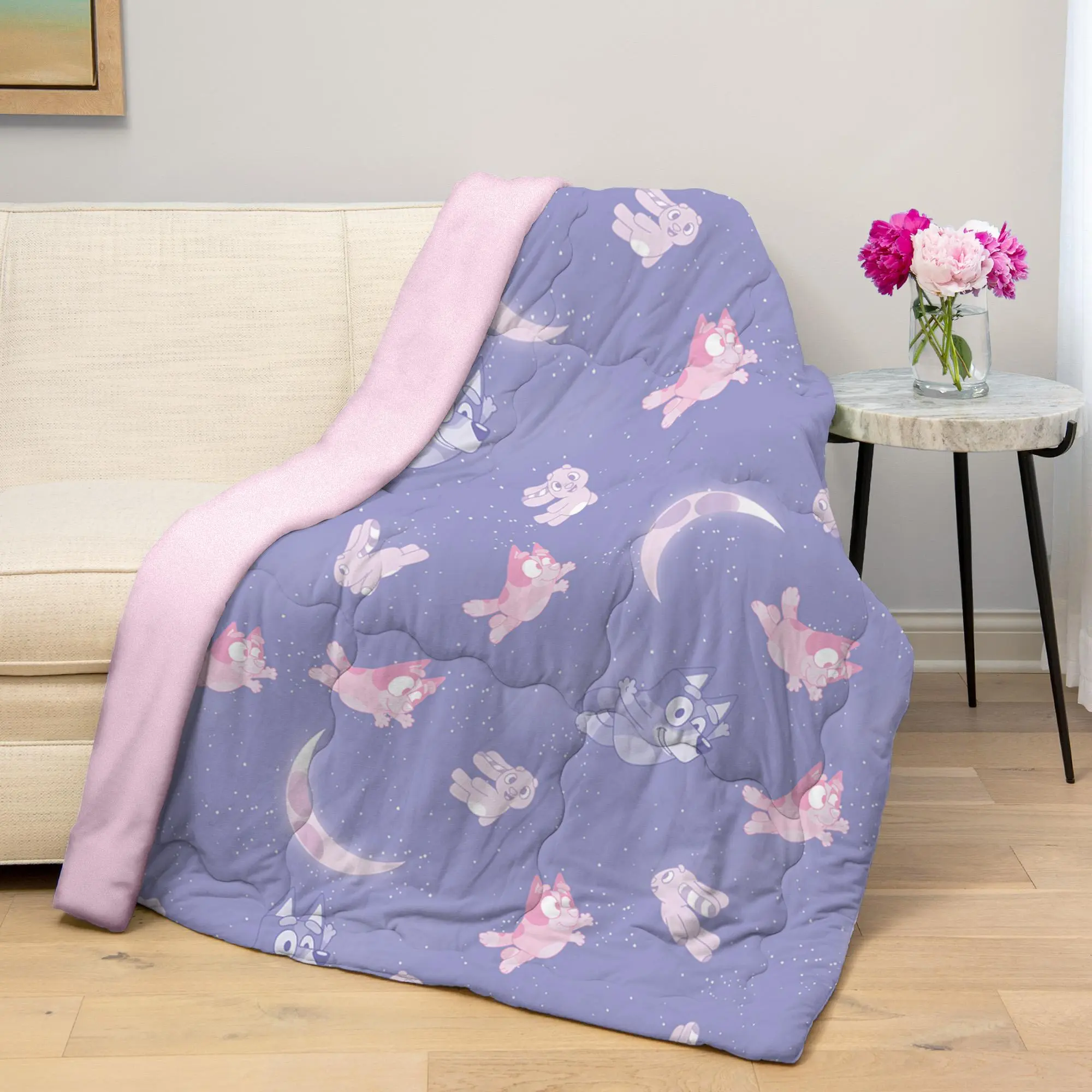 The Northwest Group Bluey Cooling Throw Blanket, 50x70 in, Plaid Puppy or Moon Racers Design, Lightweight Soft Kids’ Blanket for Bed, Sofa