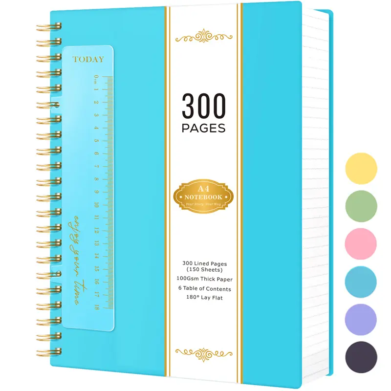 A4 Lined Spiral Meeting Notebook, 300 Pages 100GSM Thick Paper, PVC Waterproof Cover, 8.27in x 11.2in Office Stationery for School, Notebooks for Work