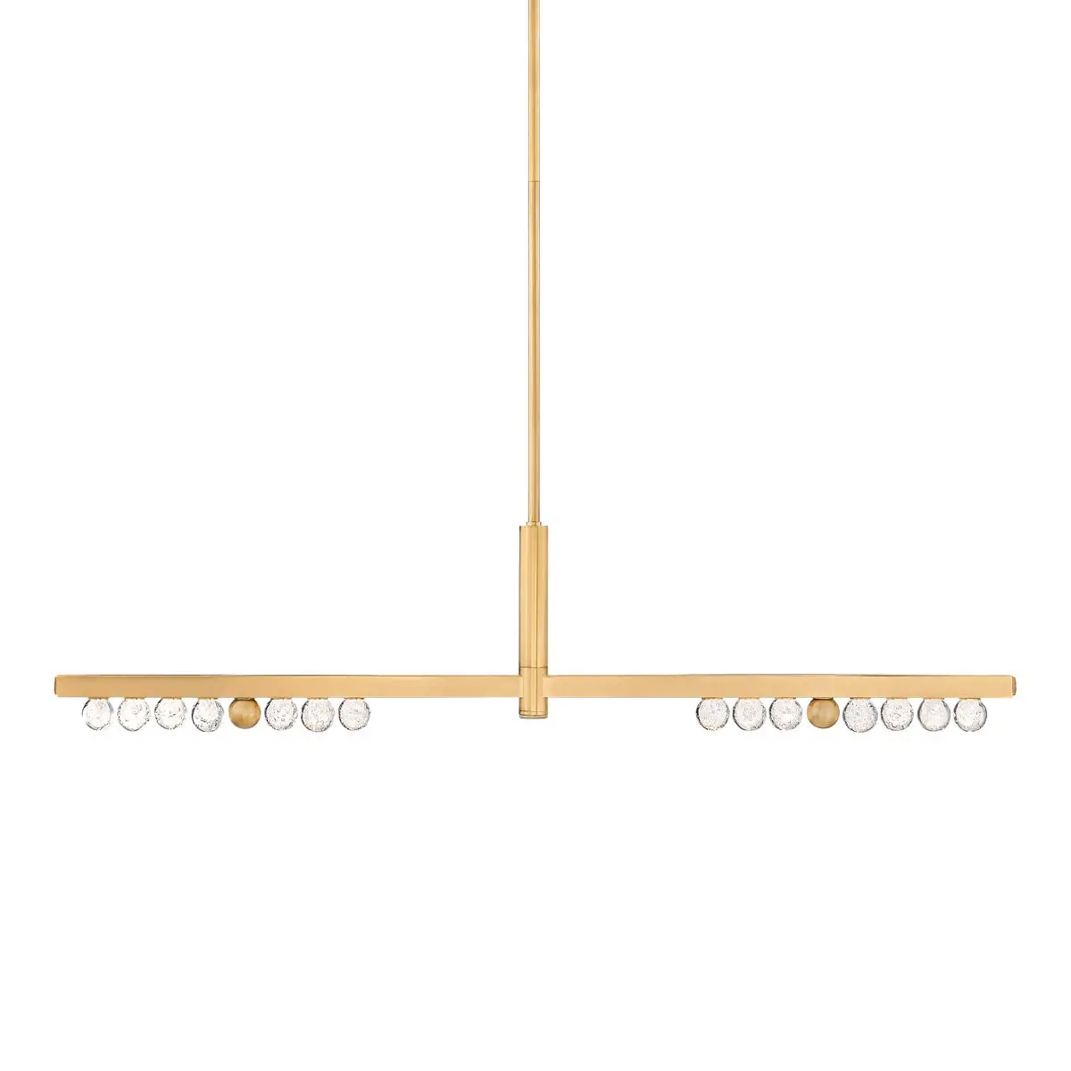 Annecy Linear Chandelier In Vintage Brass With Crystal Orbs And LED Lighting - Old Hollywood Glamour