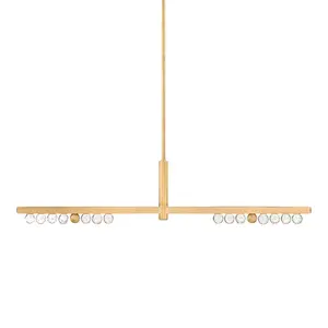 Annecy Linear Chandelier In Vintage Brass With Crystal Orbs And LED Lighting - Old Hollywood Glamour