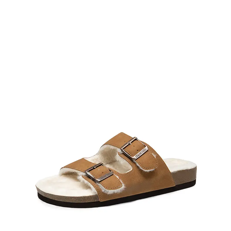 Dream Pairs Women's Classic Vegan Leather Slide Sandals, Double-Strap Slip-On Flats with Cushioned Footbed and Adjustable Buckles for Beach and Casual Wear