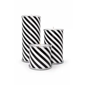 Black & White Diagonal Stripe Candle Wrap for Wrap A Candle Base | Bold Modern Decorative Stripe Wrap | Instantly Change Your Candle Look | Reusable Home Decor for Modern & Farmhouse Styling | Printed & Shipped Wrap for Unique Candle Styling