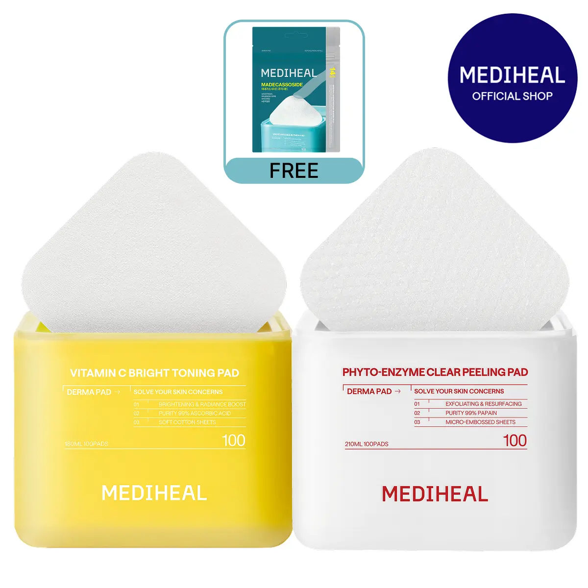 [Mediheal] Glow Skin Reset Duo | Vitamin C Toning Pad + Phyto-Enzyme Peeling Pad | 24/7 Illuminating & Texture Refining Care