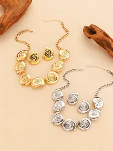 3pc Ocean Style Snail And Conch Earrings And Necklace Set, Women’S Beach Resort Style Retro Metal Shell Jewelry, Elegant Jewelry Set, Party Holiday Accessories