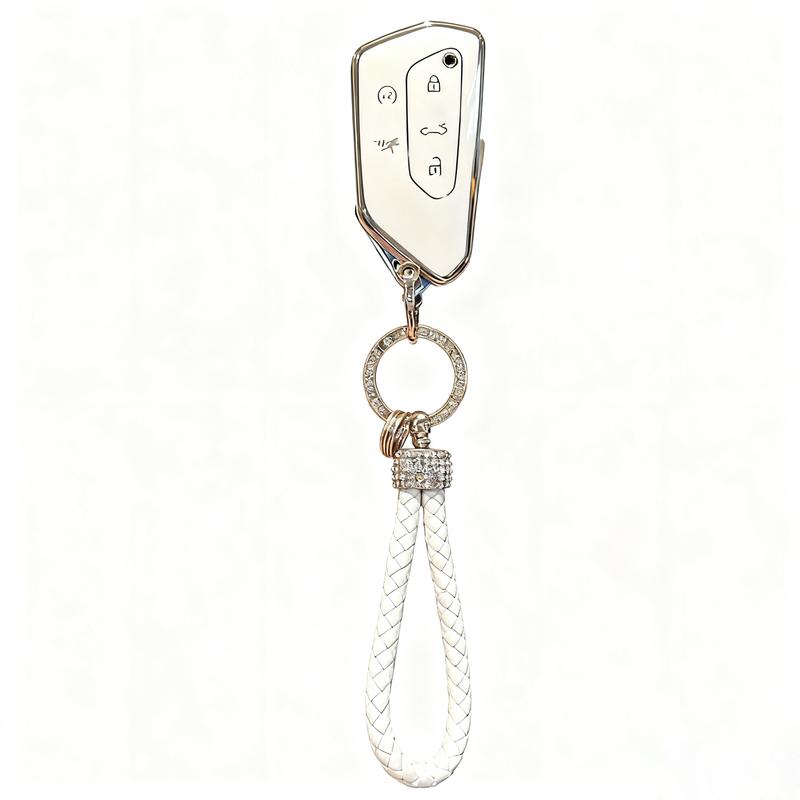 for Volkswagen Key Fob Cover with Keychain,Car Key Case fit for VW ID.4 ID.3 MK8 Golf GTI Seat Leon MK4 Skoda Octavia(Black White)